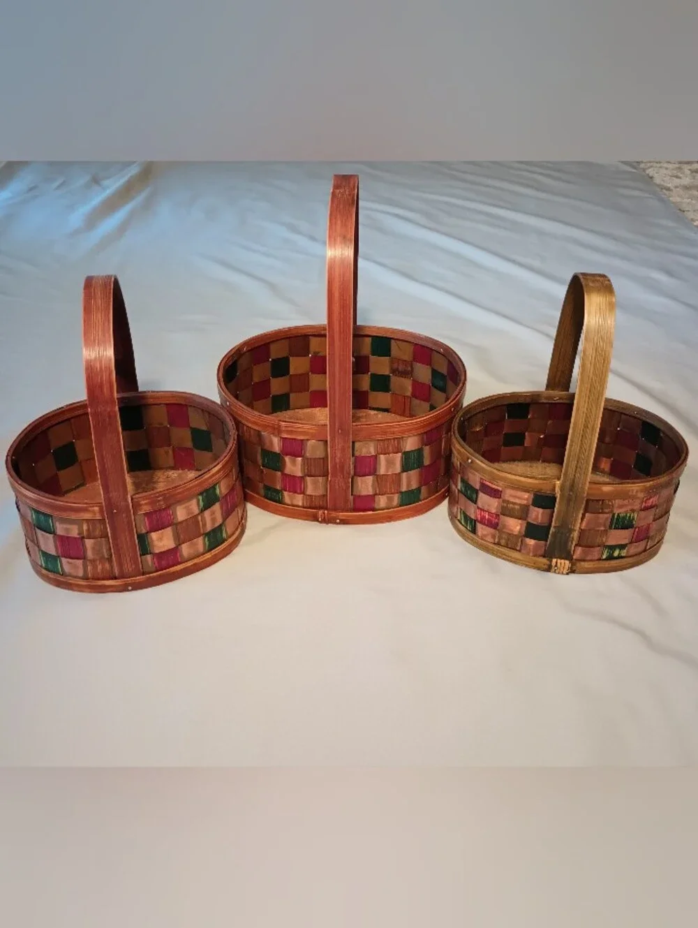 Holiday Woven Copper And Bamboo Basket Set 3pc